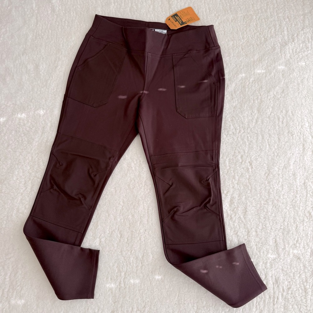 Carhartt Fitted Women's Midweight Red Brown Utility Leggings with Pockets, Large